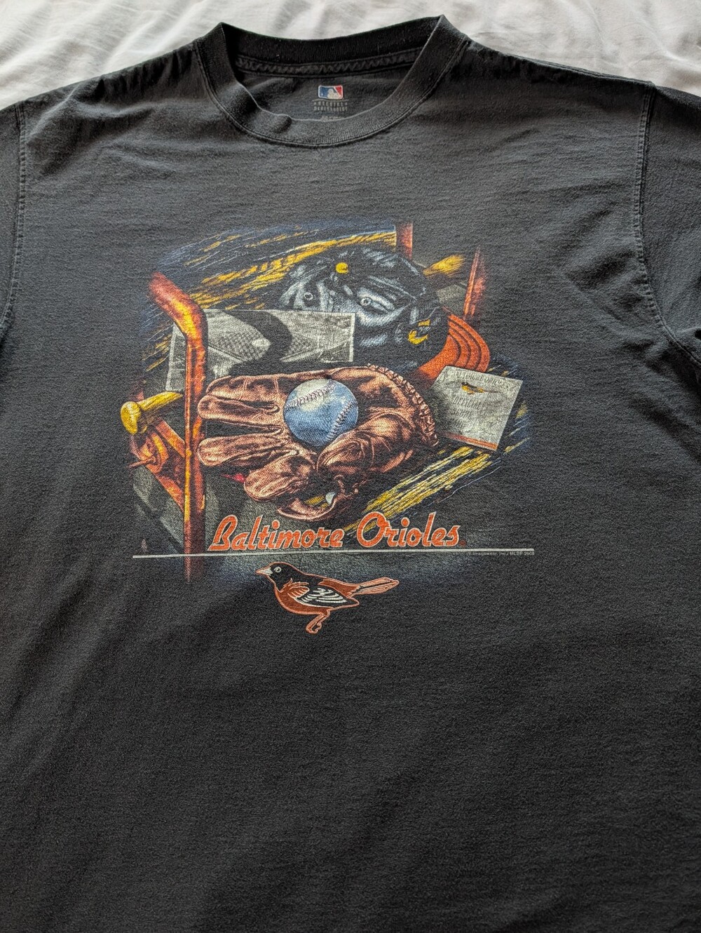 Baltimore Orioles Vtg. Black Graphic Baseball Tee  Size Large.
